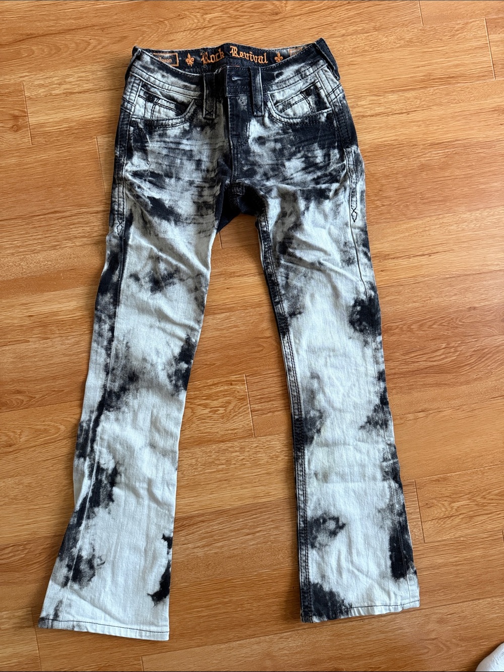 Rock Revival Gwen Black & White Tie-Dye Flare Jeans